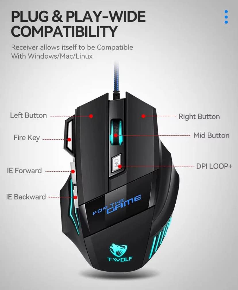 7 Buttons RGB PRO Gaming Mouse with 3200dpi - Breathing LED USB Wired Optical Computer Mouse with 7 Buttons & Braided Wire including Side Buttons with FREE Mouse Pad.