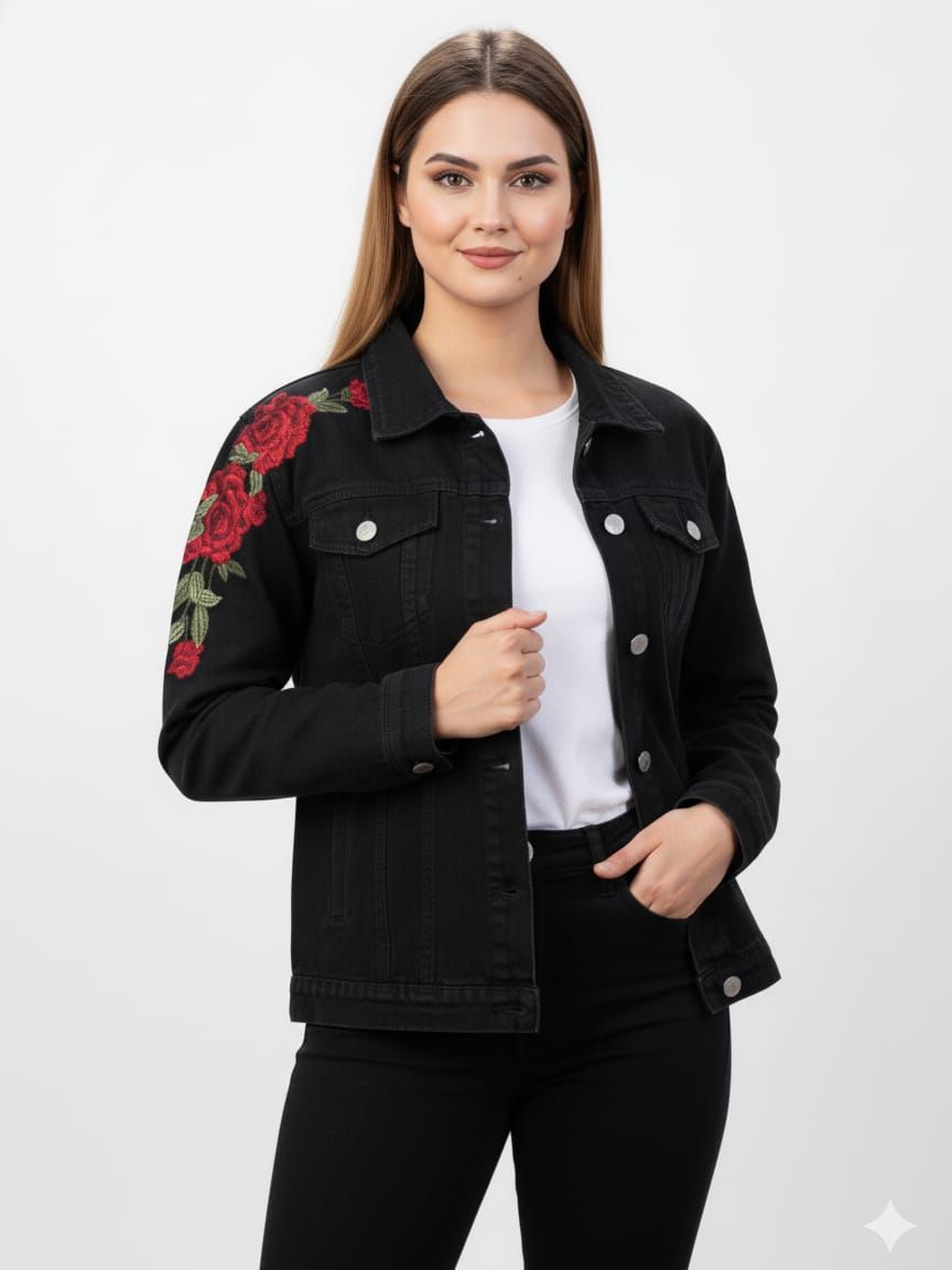 Stylish Flower Denim Jacket For Girls