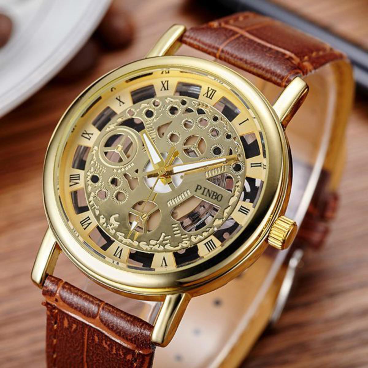 Men's Specialty 42mm Stainless Steel and Leather Mechanical Watch, Black (Model: 23533)