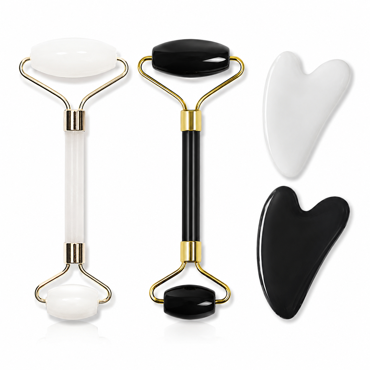 NATURAL Jade Face Roller & Gua Sha Set - Face Neck Anti-Wrinkle Facial Massager Reduce Puffiness & Improve Self Care