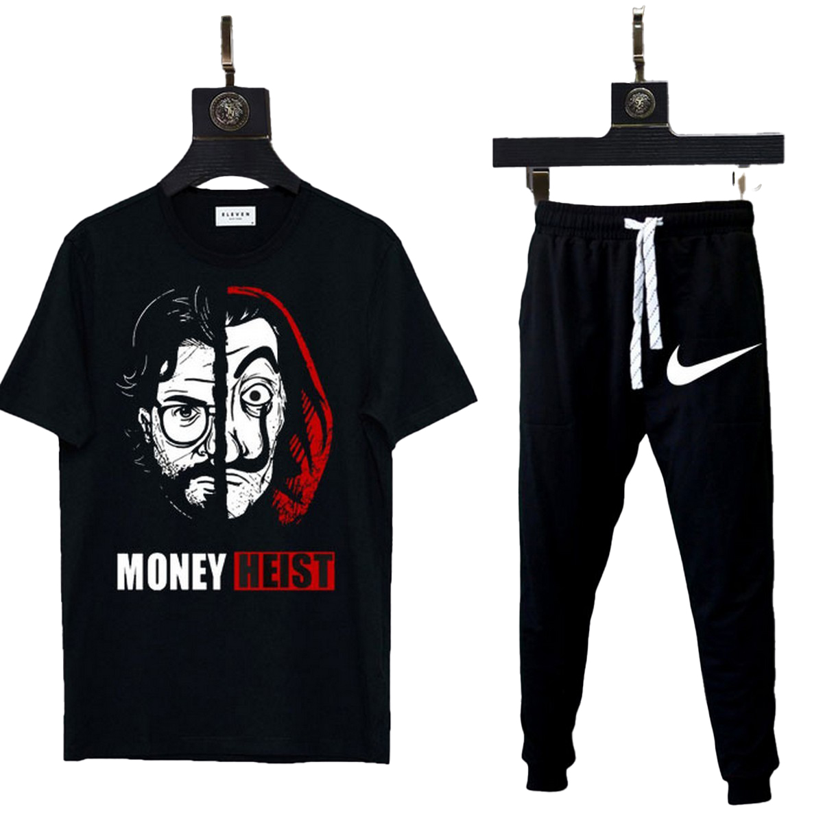 Money heist Summer Printed Tracksuit For Men & Boys - Soft & Comfortable Fabric T Shirt & Trouser Printed Tracksuit black