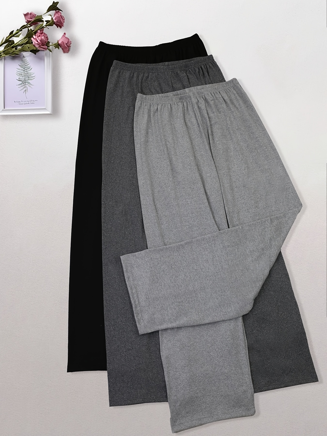 Pack of 3 Summer Cotton Jersey High-Waist Lounge Soft Comfortable Sleepwear Solid Color Elastic Waist Pajama Pants trousers for women