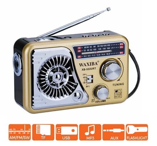 Portable 3 Bands (FM/AM/SW) Rechargeable Radio with USB/TF Music player