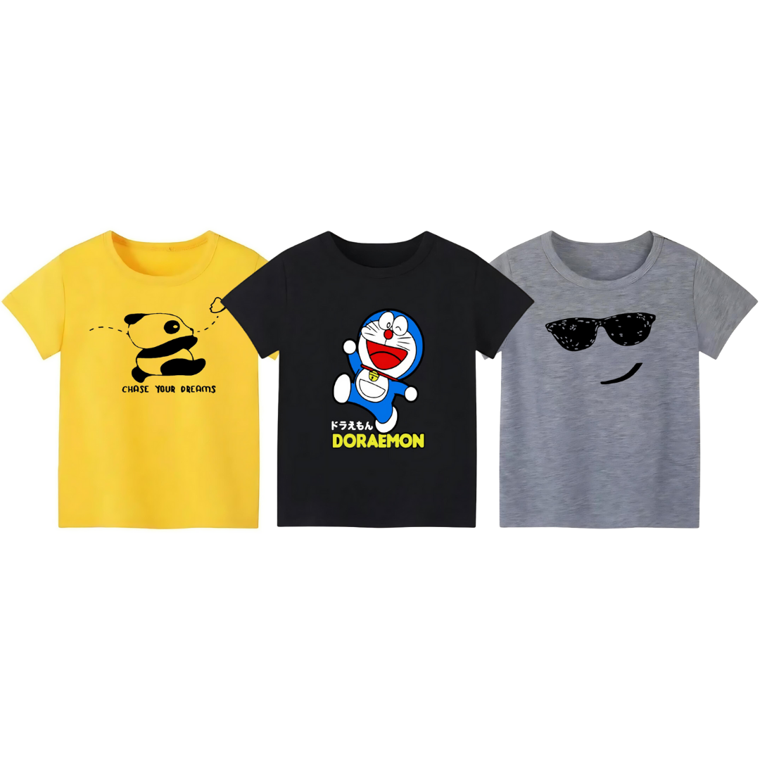 Kidsntees Pack of 3 Printed T-Shirt - Premium Printed T-shirts For Teen Boys & Girls - High Quality T-shirts For Toddler Boys & Girls - 100% Cotton, High-Quality DTF Prints, Ages 6 Months to 12 Years, Free Delivery