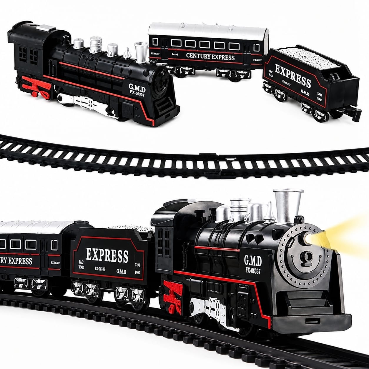 Rail King Classic Train Toy Set with Light & Sound, Battery Operated, Educational Play Vehicles for Kids