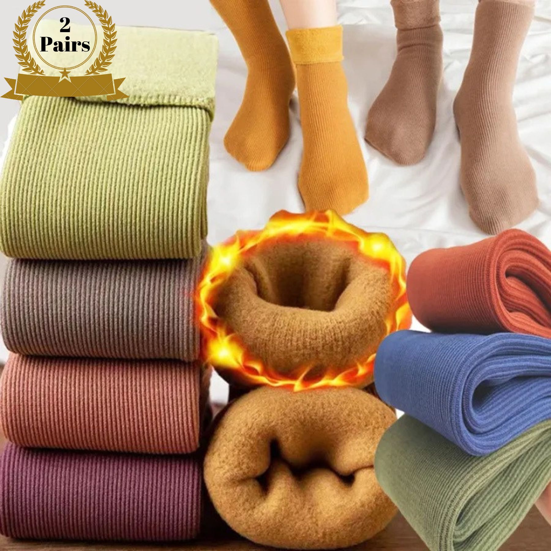 BIN-B 2-Pair Women Winter Velvet Snow Boots Socks Warm Thermal Thicken Fleece Soft Cosy Socks Lady Colorful Home Snow Boots Floor Sock | Winter Wool Socks With Woolen Inside For Womens
