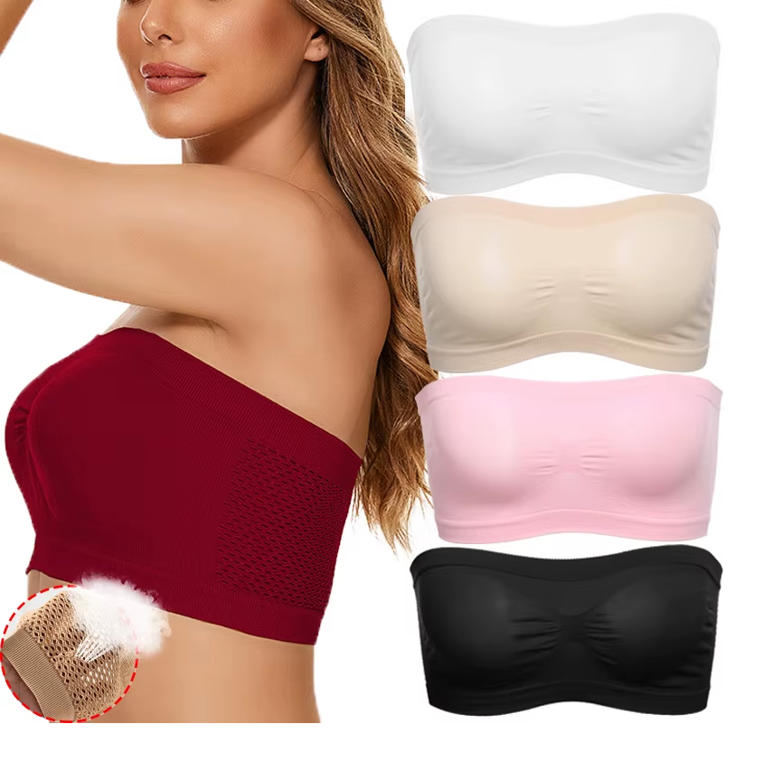Tube Bra for Summer – Breathable Mesh Invisible Strapless Chest Wrap, Elastic Summer Crop Top, Non-Slip Tube Brassiere for Women | Seamless, Stretchable, Non-Padded, Comfortable Strapless Bra Fits 30-40 Bra Sizes