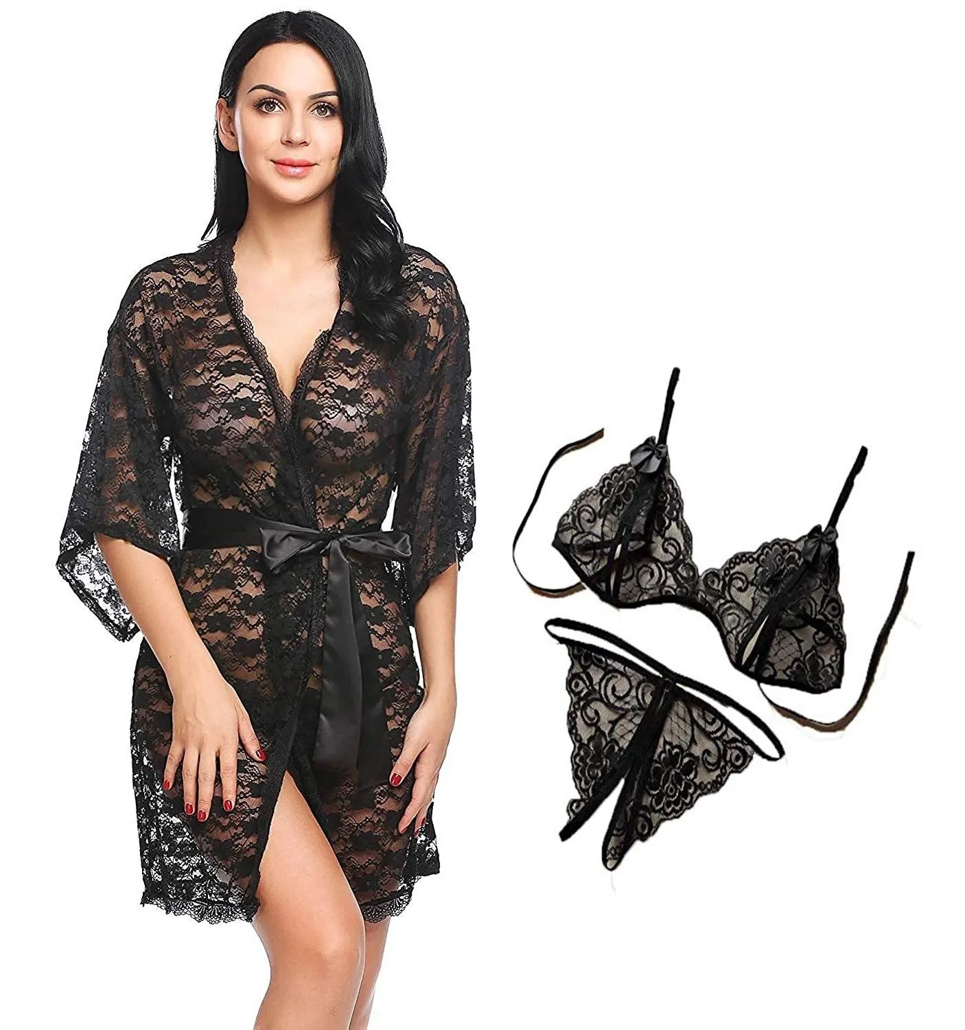Pratiharye Valentine Special! Babydoll Nightwear Net Robe/Negligee/Chemise with Bikini Set|Hot & Saxy|for Honeymoon/First Night Anniversary for Women/Girls Best .Deal Best