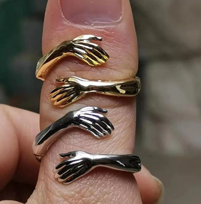 Hug Rings for Girls Couple Open Ring Cute Minimalist Hands Embracing Adjustable Rings Love Ring For Women Couple Party Gift Select Color under Variations