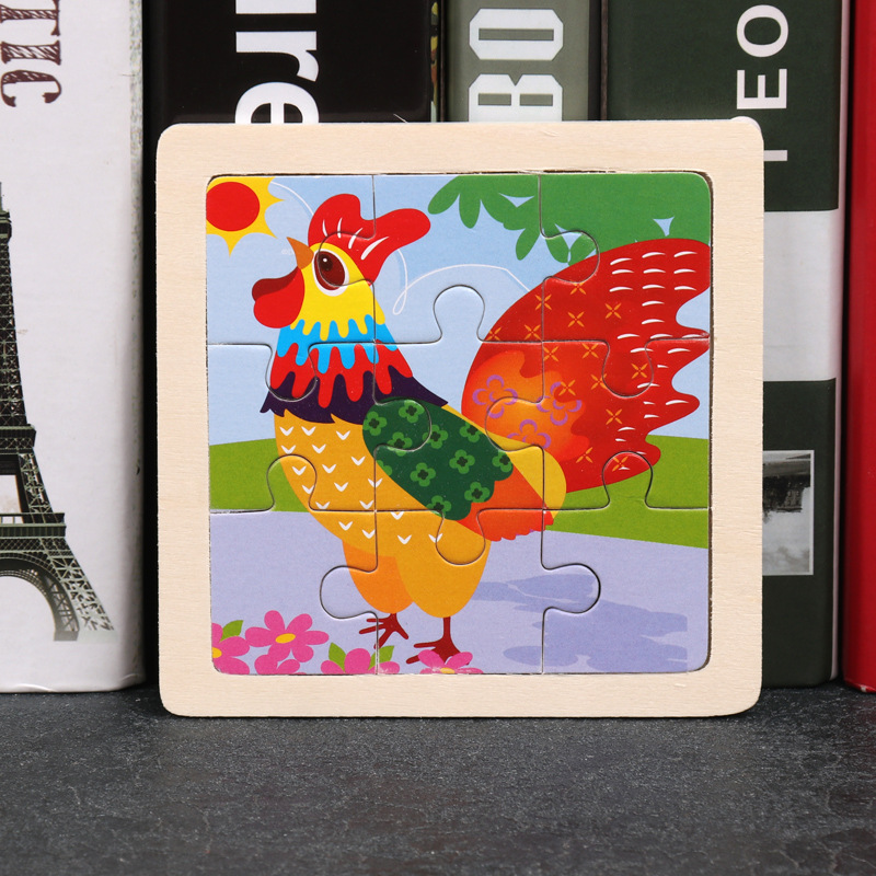 Montessori Wooden Picture Puzzles for Kids — 12 Colourful Animal Boards, 9-Piece Each for Hand-Eye & Problem Solving