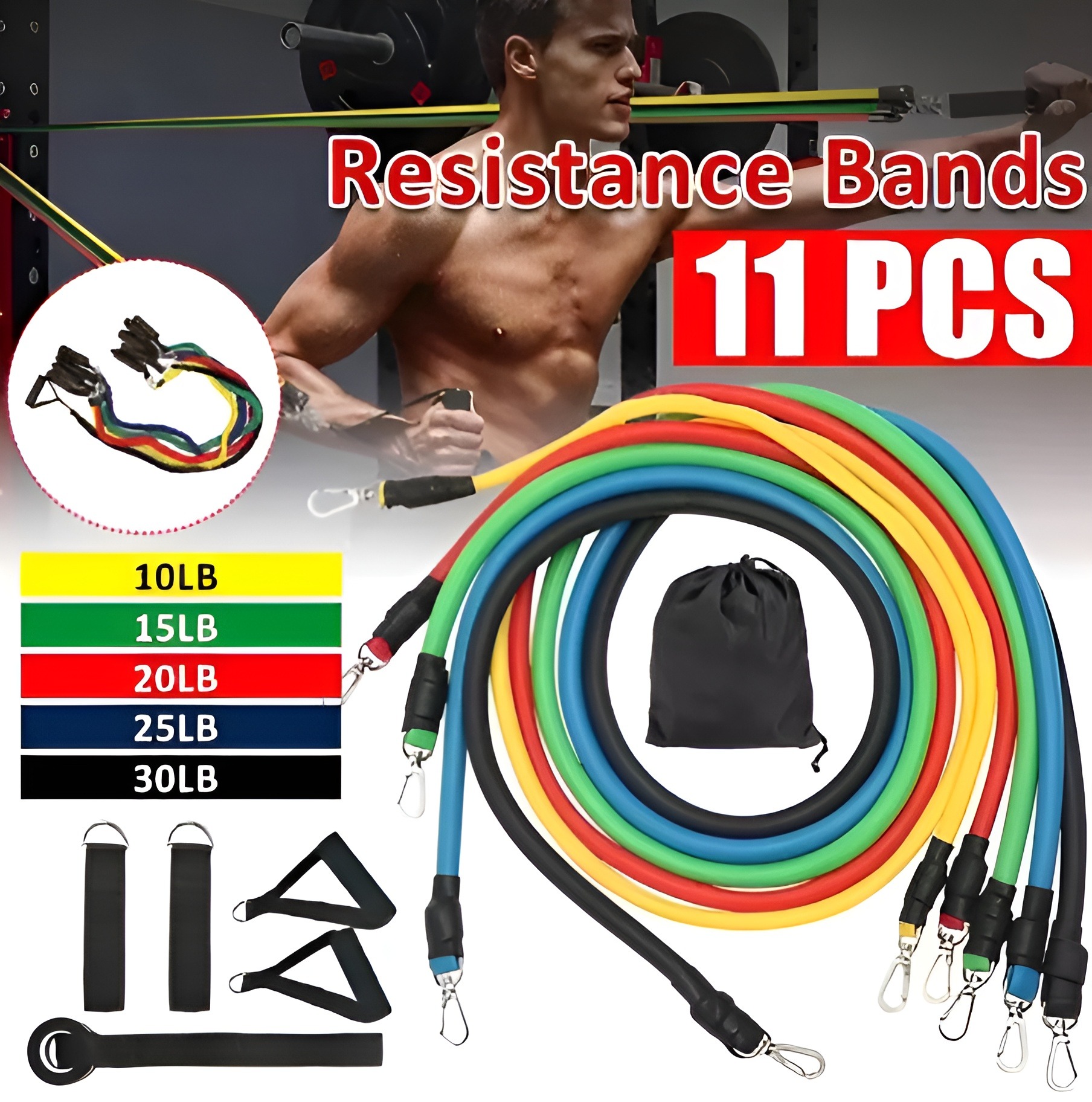 11 Pcs Power Resistance Band Set for Men & Women – Exercise Bands for Home & Gym Workouts, Muscle Building, Yoga & Pull Up Training with Door Anchor