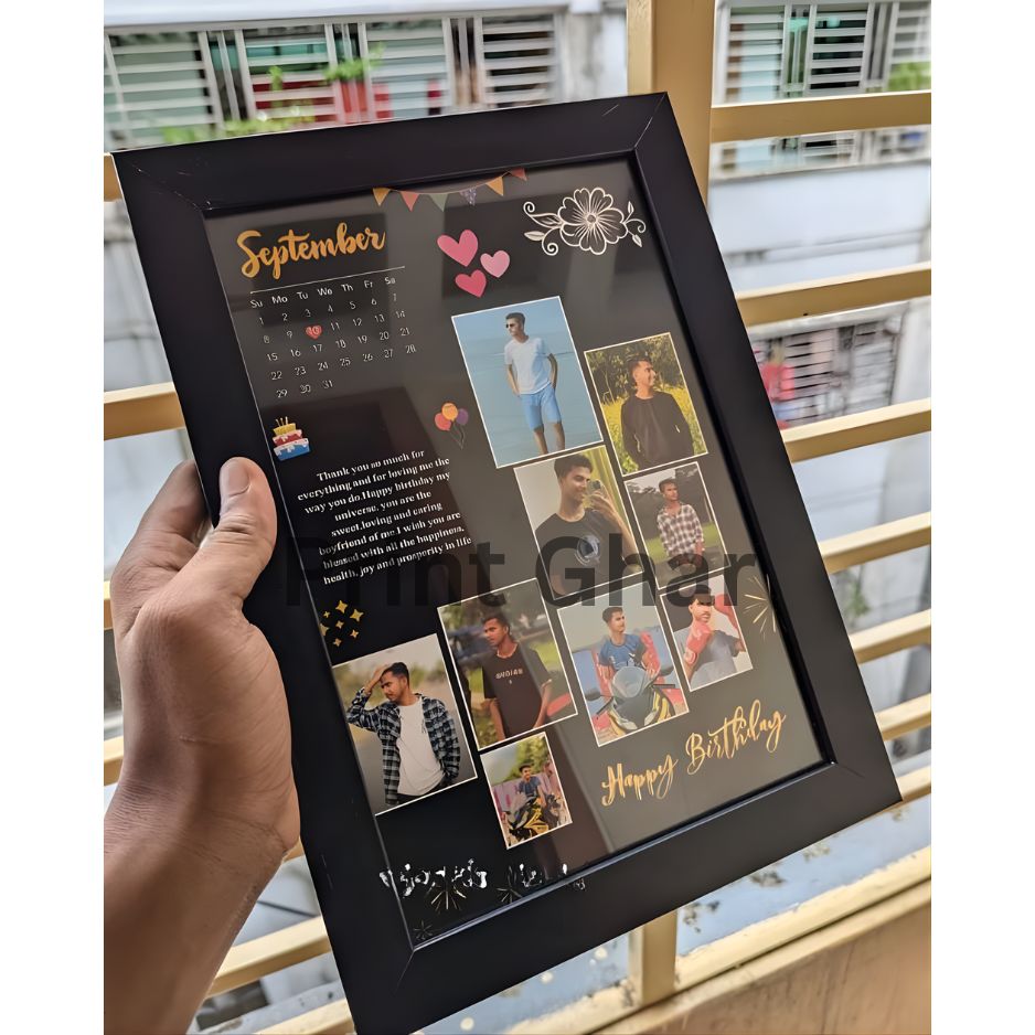 Customized Birthday Photo Frame – Personalized Memory Collage with Calendar & Heart Design