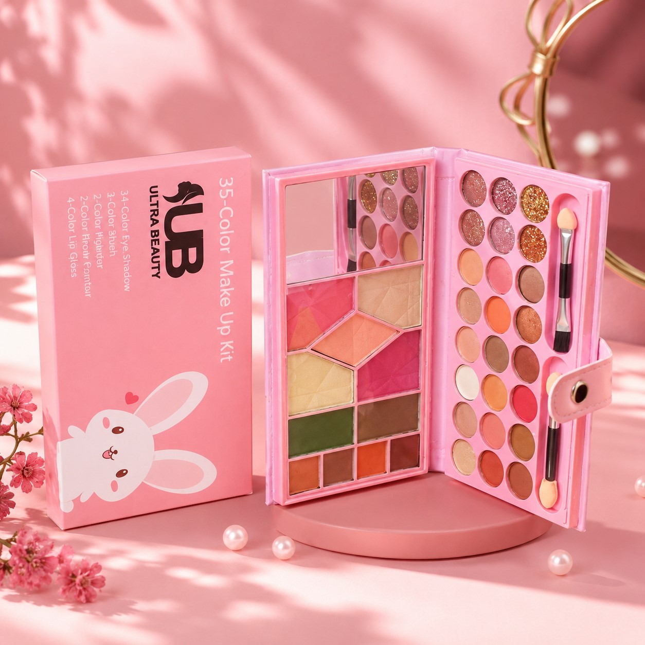 Miss Rose Ultra Beauty Mini Wallet Makeup Kit - 35 Colors Eye Shadow Blush & Brow Powder & Lip Gloss Makeup Kit