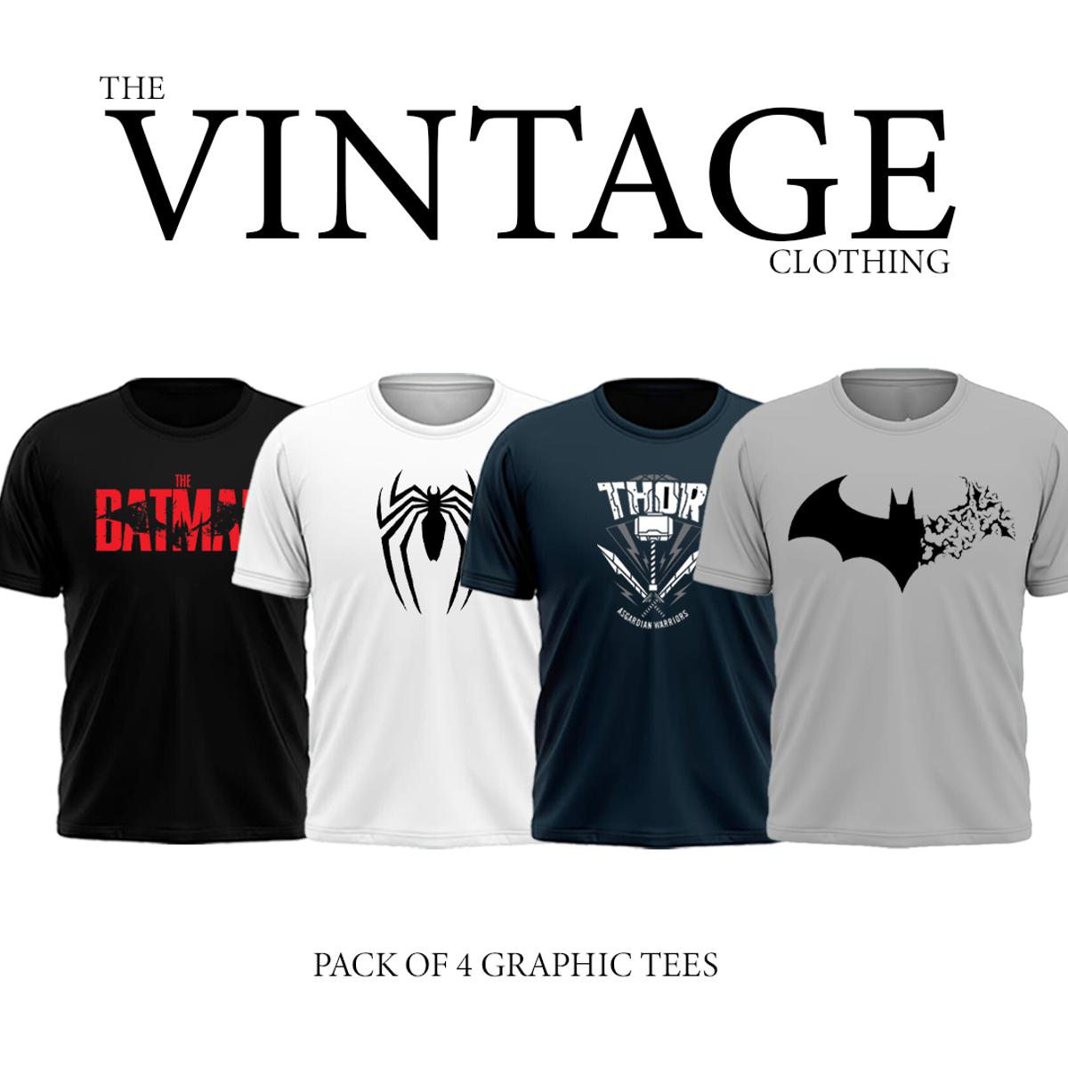 The vintage clothing pack of 4 premium printed T shirts