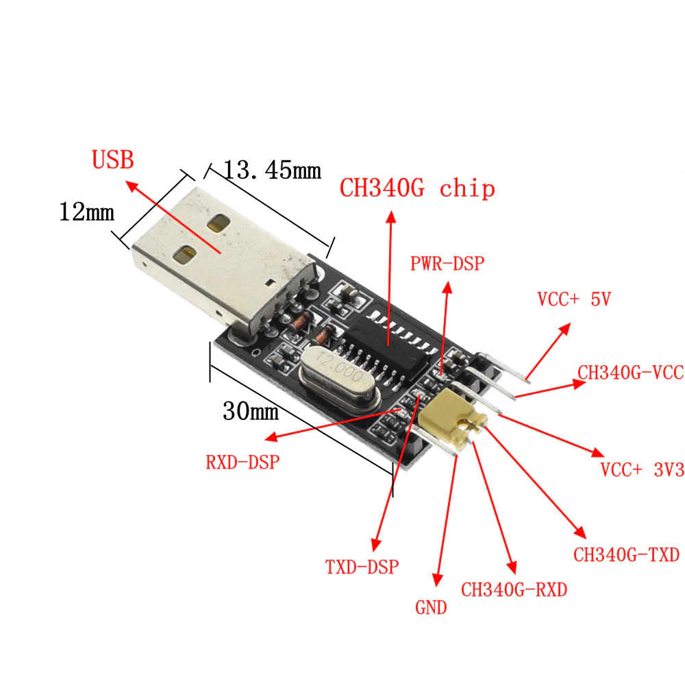 CH340G RS232 To USB TTL Converter Module – STC Brush Adapter, Gold Plated, 1PCS
