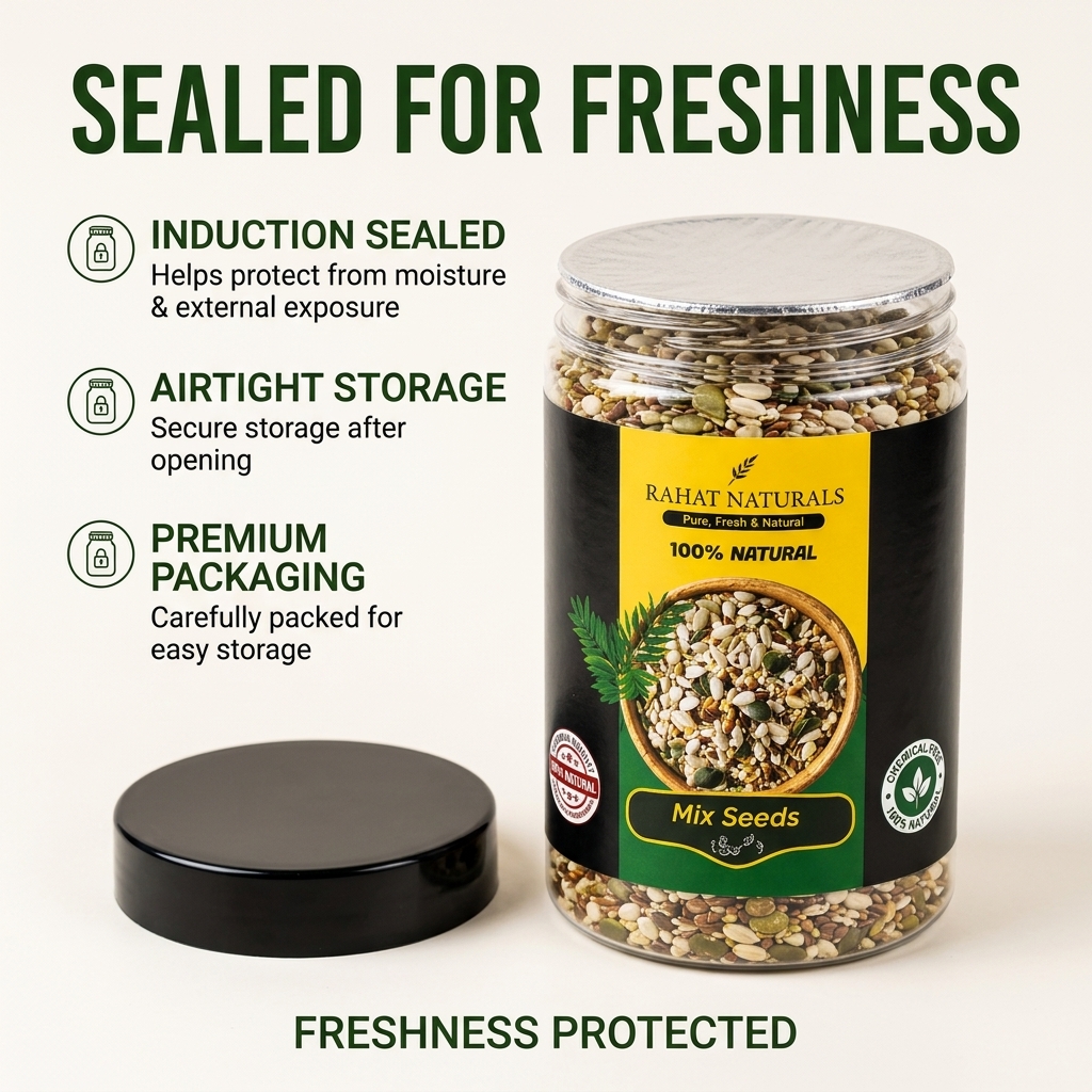Rahat Naturals Premium Mix Seeds | 100% Natural Super Seed Blend | High Protein, Fiber & Omega 3 | Healthy Breakfast & Snack Seeds | Pumpkin, Sunflower, Flax & Sesame Seeds | Fresh & Nutritious