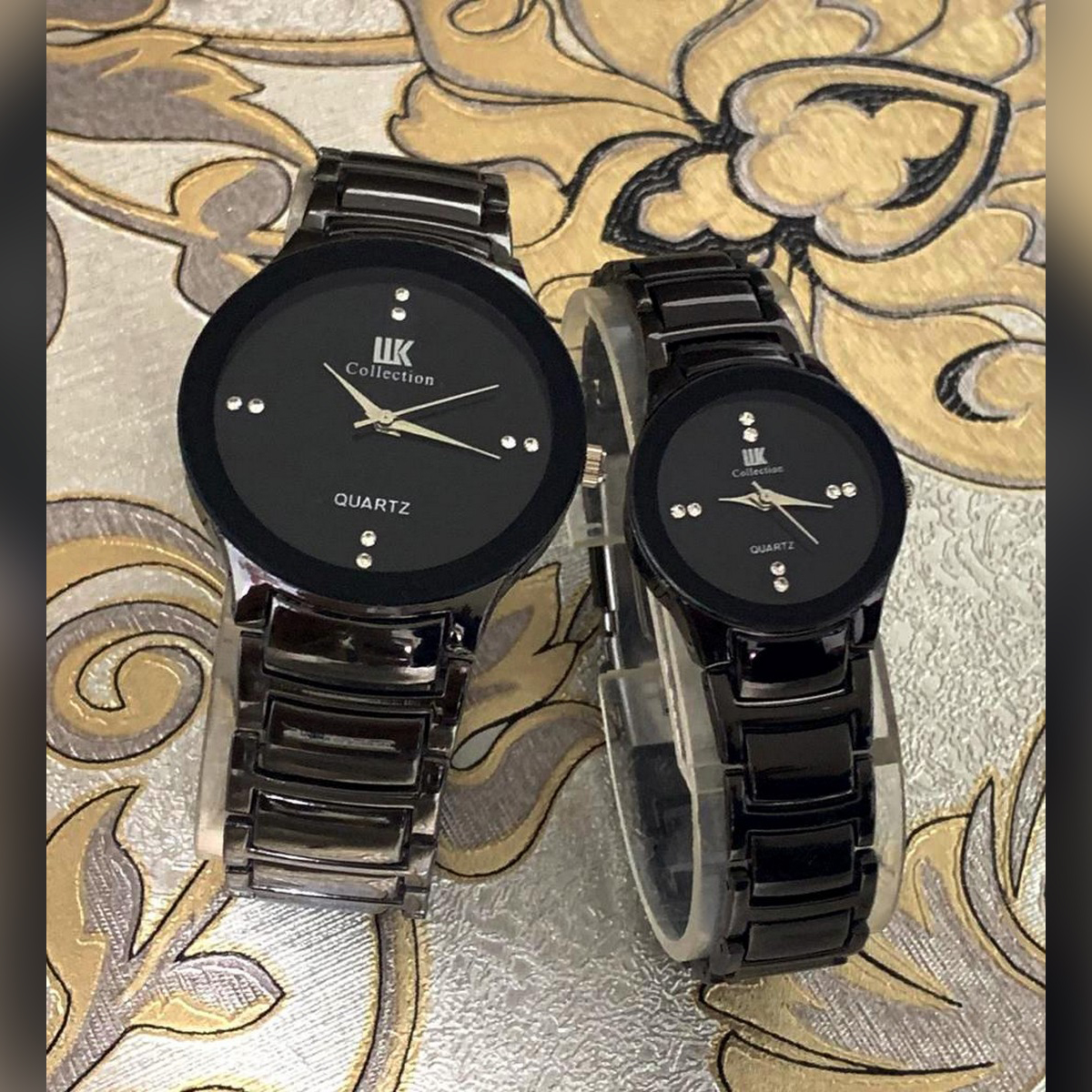 Pack Of 2 Black Stainless Steel Analog Couple Watch for men