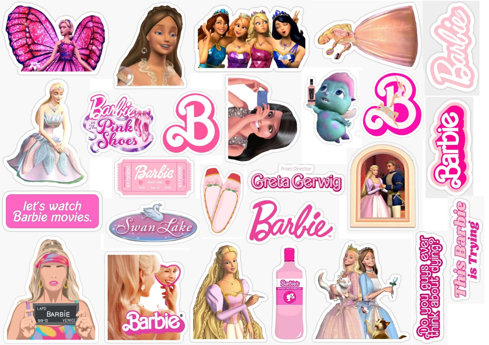 Barbi Sticker 25pcs BARBIE sticker pack based on all barbies movie pink cute ...
