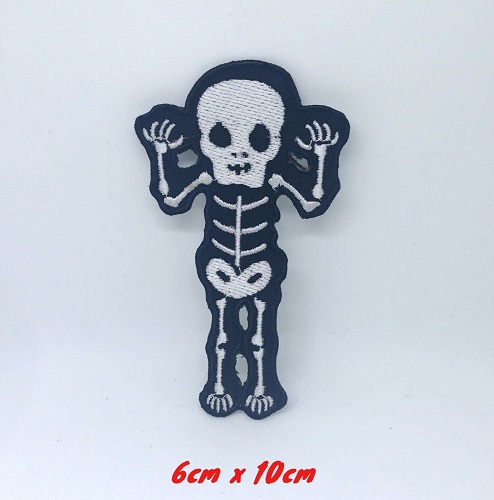 Embroidery Cute Waving Skeleton Biker white waving skull  iron On Patch  kids clothing jeans repair bag cap shirt jacket shoes sports craft badge #1080