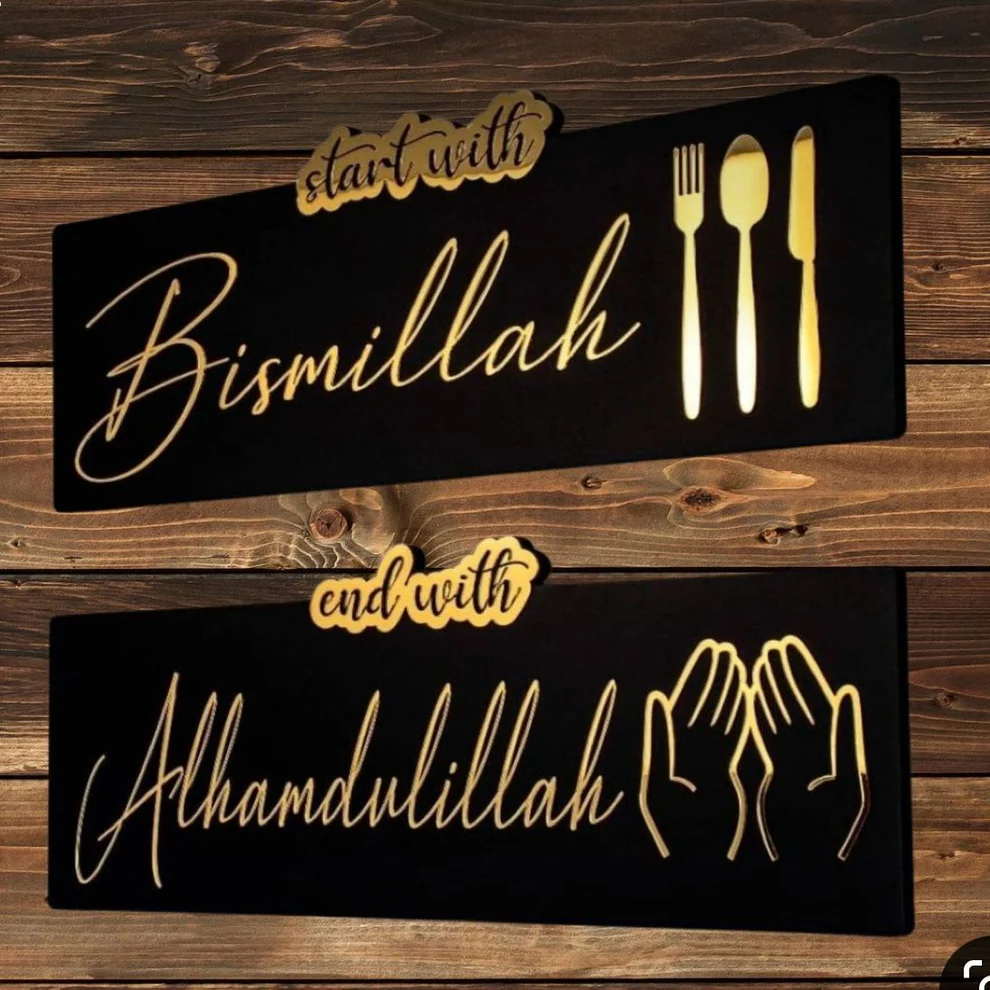 Pair of Most Beautiful Golden Acrylic & Wooden Wall Art For Dining Room, Kitchen, Hotels And Restaurants - Gift City Square Stylish Design Home Decoration Wall Hanging,Wall Décor , Wooden Wall Decoration , Laser Cut Decorative Gift Stylish Design Office