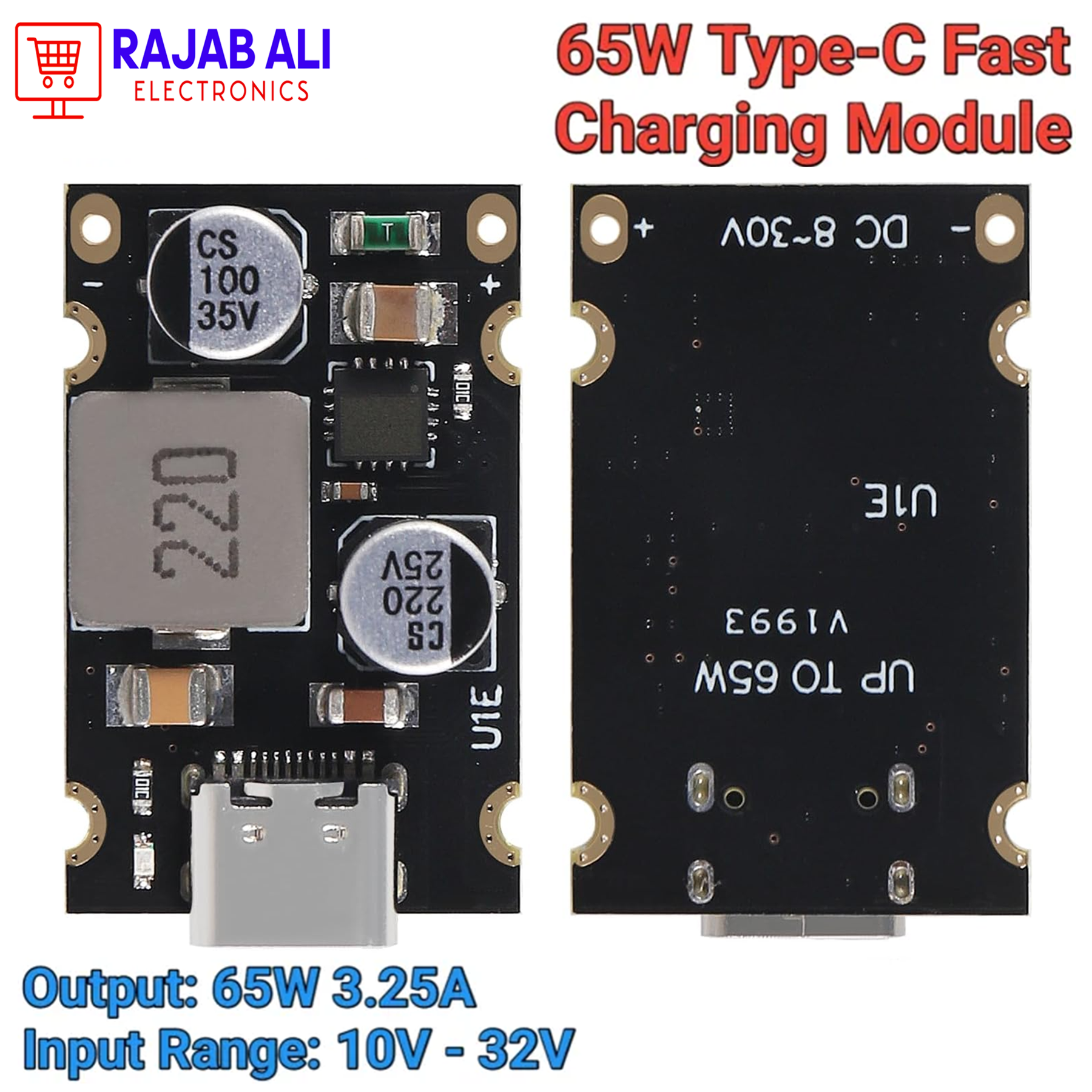 65W Type-C PD Fast Charging Module | 8–30V DC to USB-C PD3.1 Converter | Supports QC, PD, SCP, FCP, PPS | Mobile Tab & Laptop Fast Charger Board