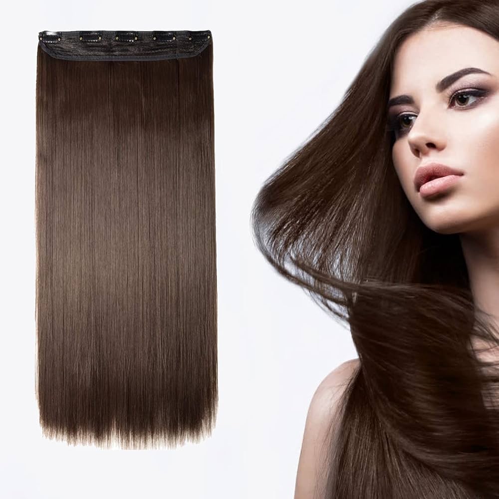 Natural Brown 30 Inch 5 Clips Synthetic Hair Extension Wig Fashion Long Straight Full Hair