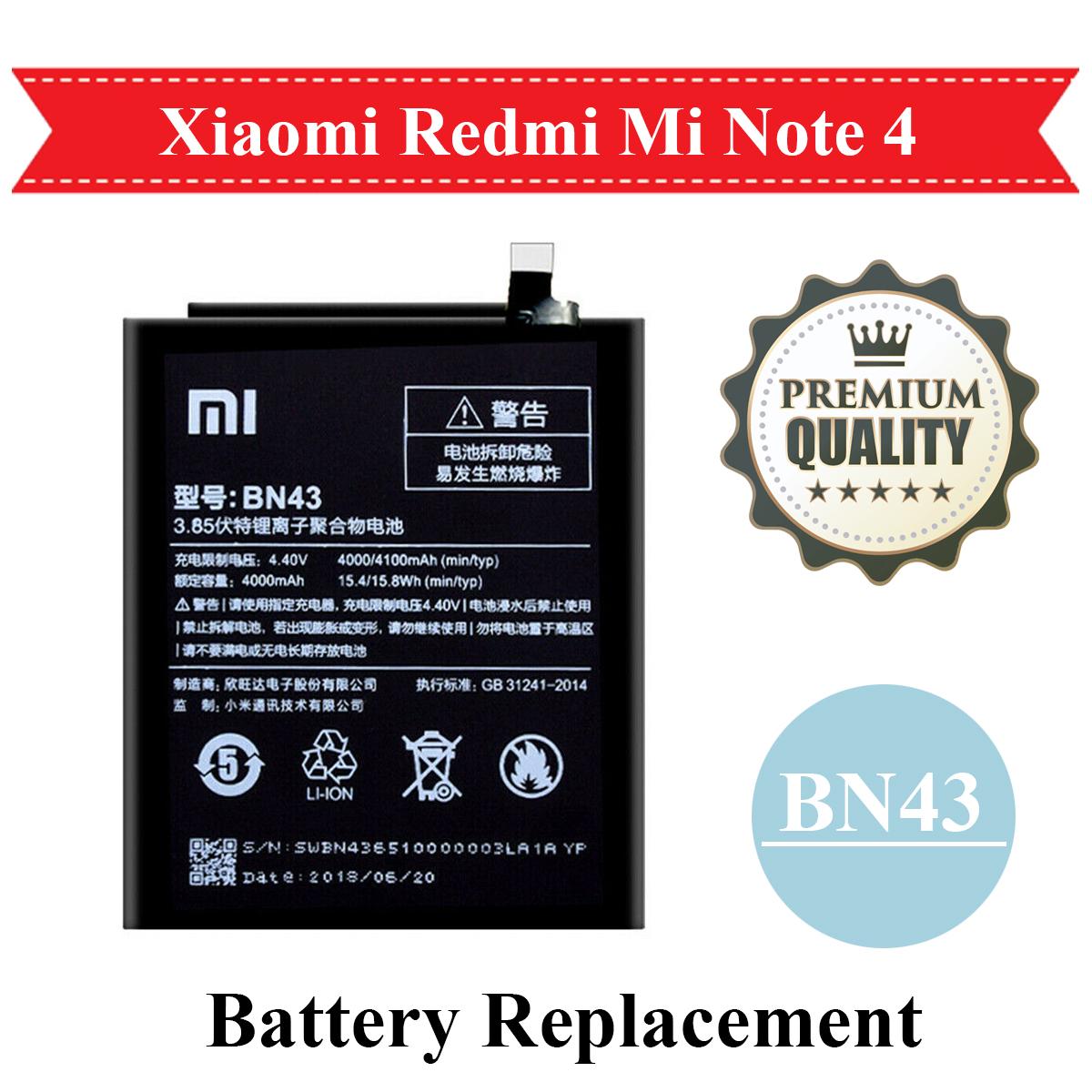 Xiaomi Redmi Note BN43 Battery Replacement BN 43 For Mi Note 4100mAh  Black