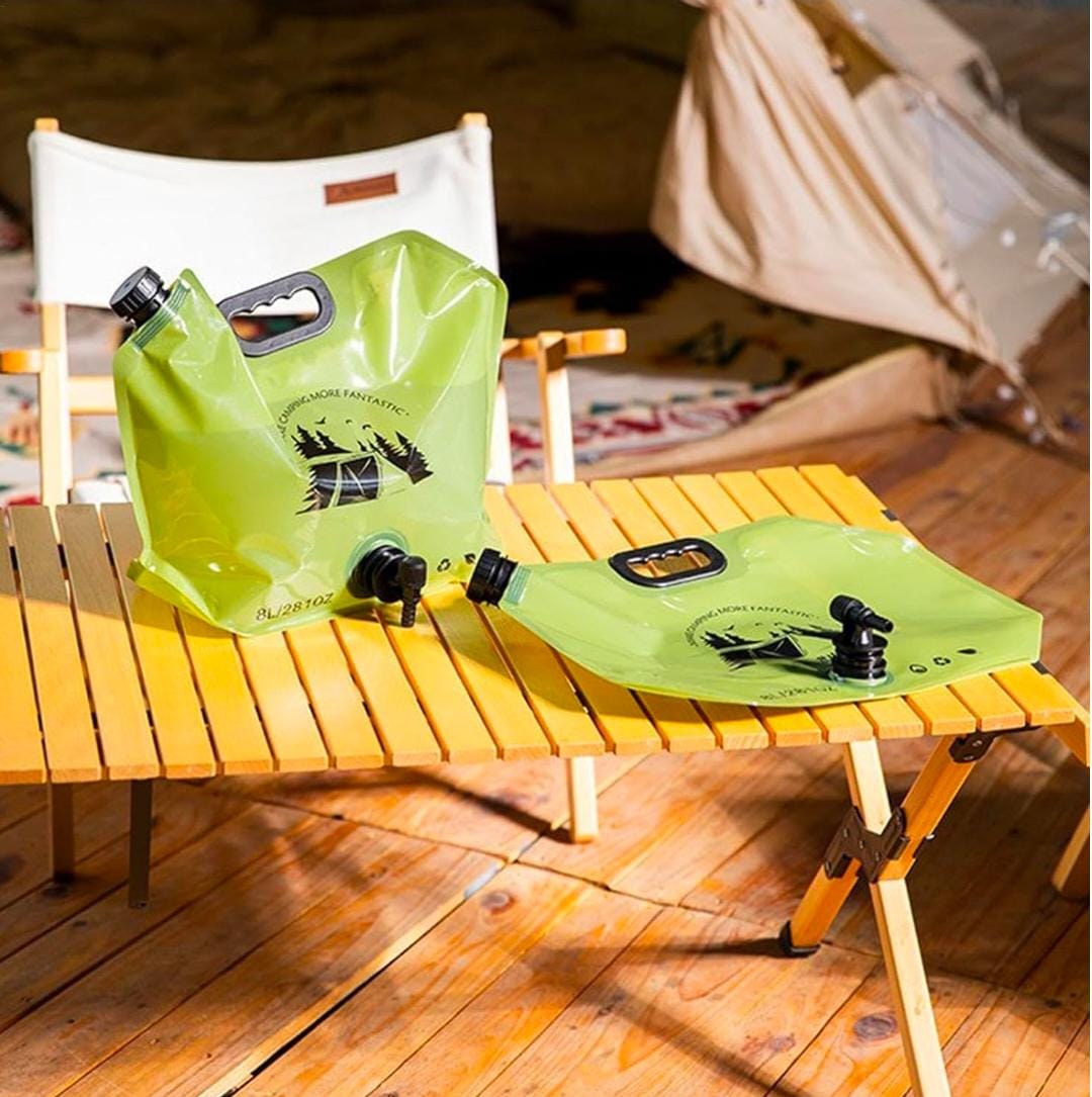 Portable 8 Liters Water Bag Foldable Outdoor Bucket with Tap Large Capacity Collapsible Container for Hiking Kayaking Camping Tools