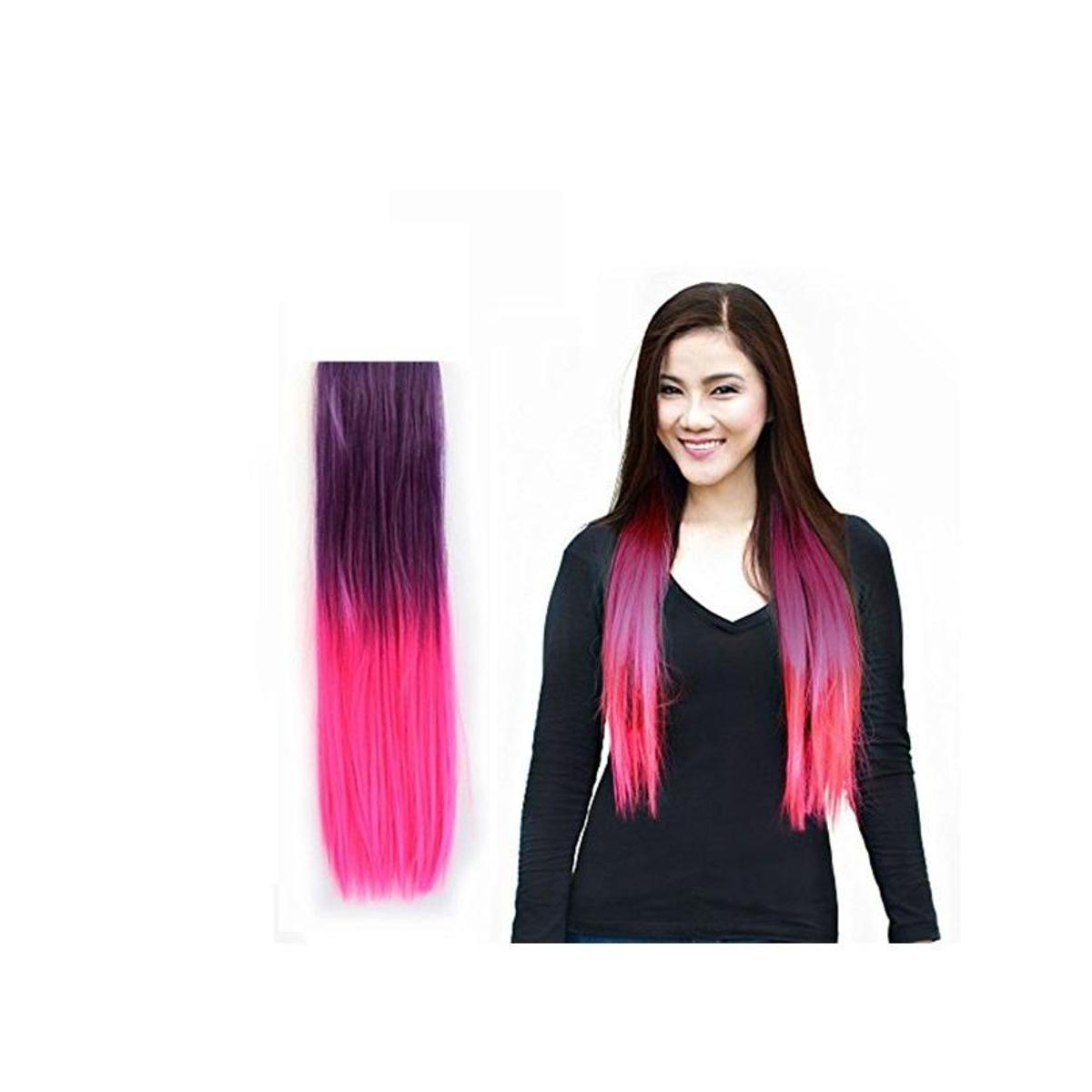 Clip In Straight Synthetic Hair Extensions - 24 Inch -Black & Rose
