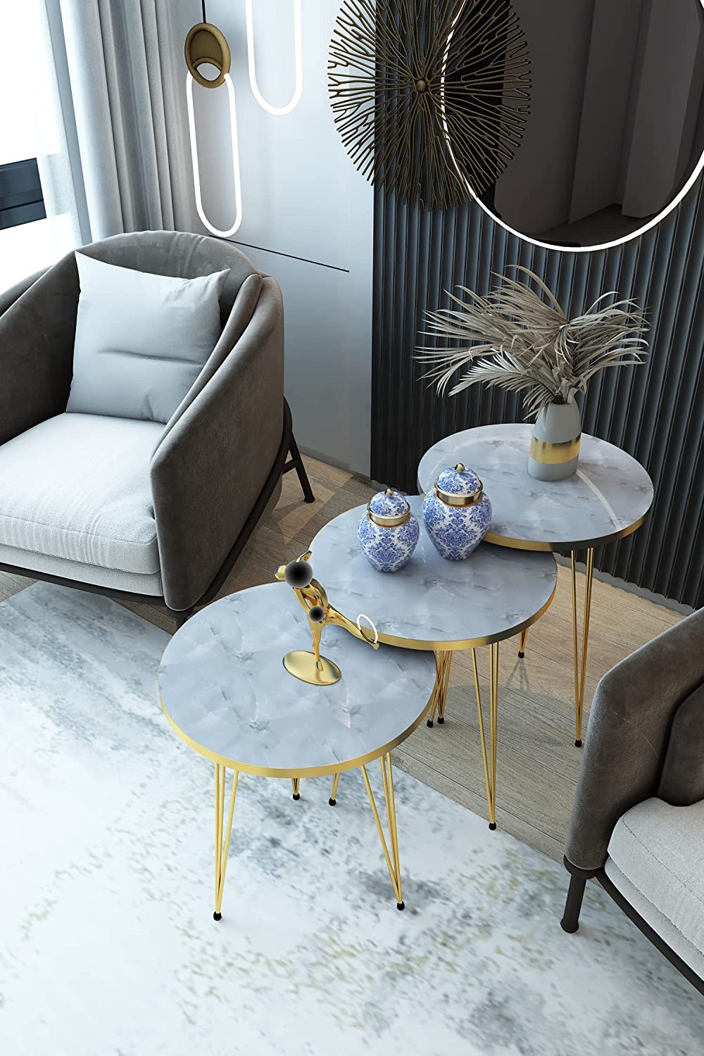 1 Pcs / Set of 3 Round Coffee Table HIGH Gloss Nesting End Tables