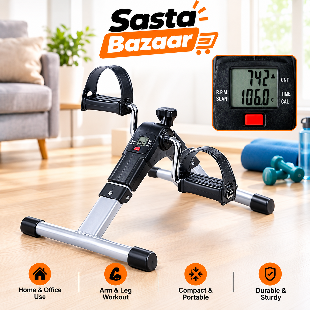 Sasta Bazaar - Exercise Cycle | Portable Pedal Exerciser | Digital Display Monitor & Without Digital Display Monitor | Arm & Leg Workout Machine | Compact Fitness Equipment for Home, Office & Physical Therapy | Adjustable Resistance | Low Impact Exercise