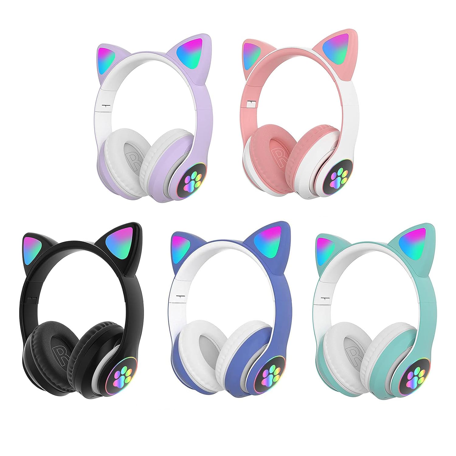 New STN 28 Cat Ear Bluetooth 5.0 Stereo Headset with RGB Lighting, Microphone, TF Card Support, and Universal Compatibility