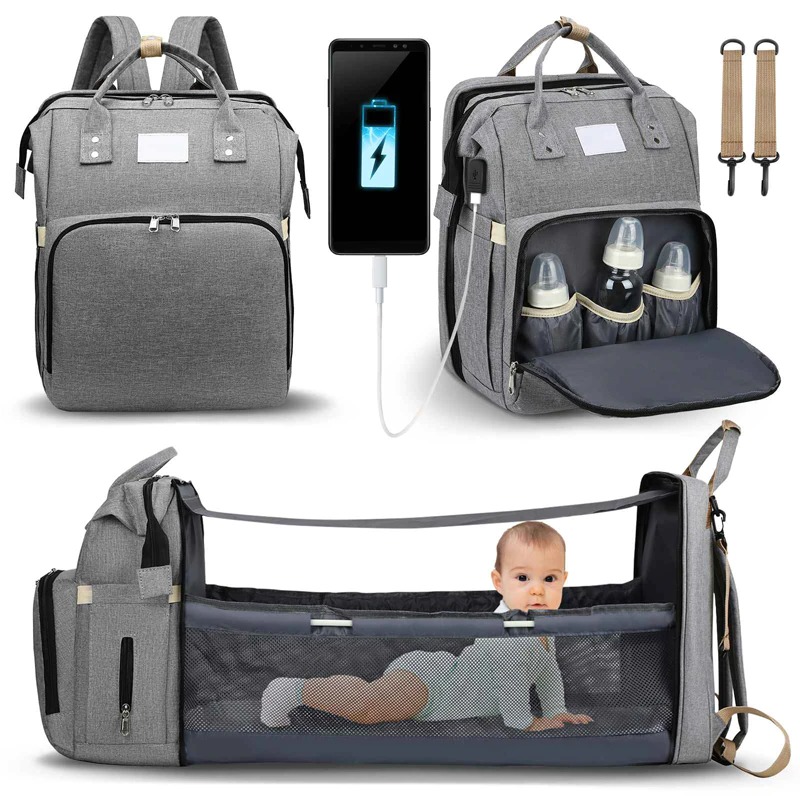 Fashion New Diaper Bags Backpack Multifunctional Foldable Baby Bed Crib Bag Large Capacity Stroller Bag Insulation Nursing
