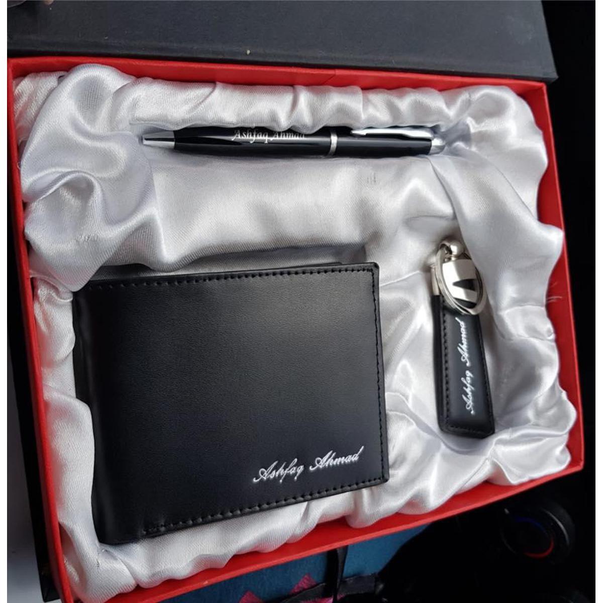CUSTOMIZE NAME ON WALLET , KEY CHAINS , PEN WITH BOX PACKING (PERFECT GIFT TO SEND YOUR FATHER , HUSBAND , FIANCE OR ANY ONE)