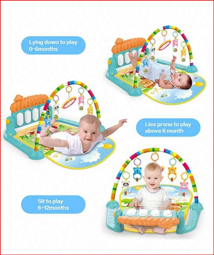 FunBlast Musical Baby Play Mat Gym with Piano and Rattles Random Color