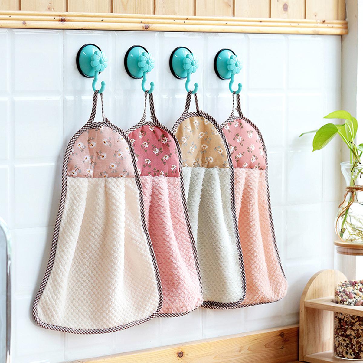 Cute Bowknot Coral Velvet Hand Towel Soft Wipe Dishcloths Hanging Absorbent  Cloth Kitchen Tools Bathroom Accessories 30*33cm