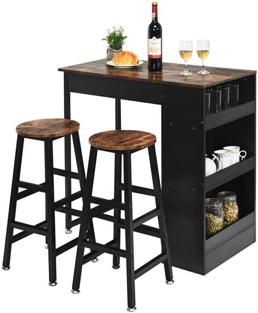 3 Piece Bar Set Industrial Counter Height Dining Table Set With Storage Compartments Commemoration Day Customized