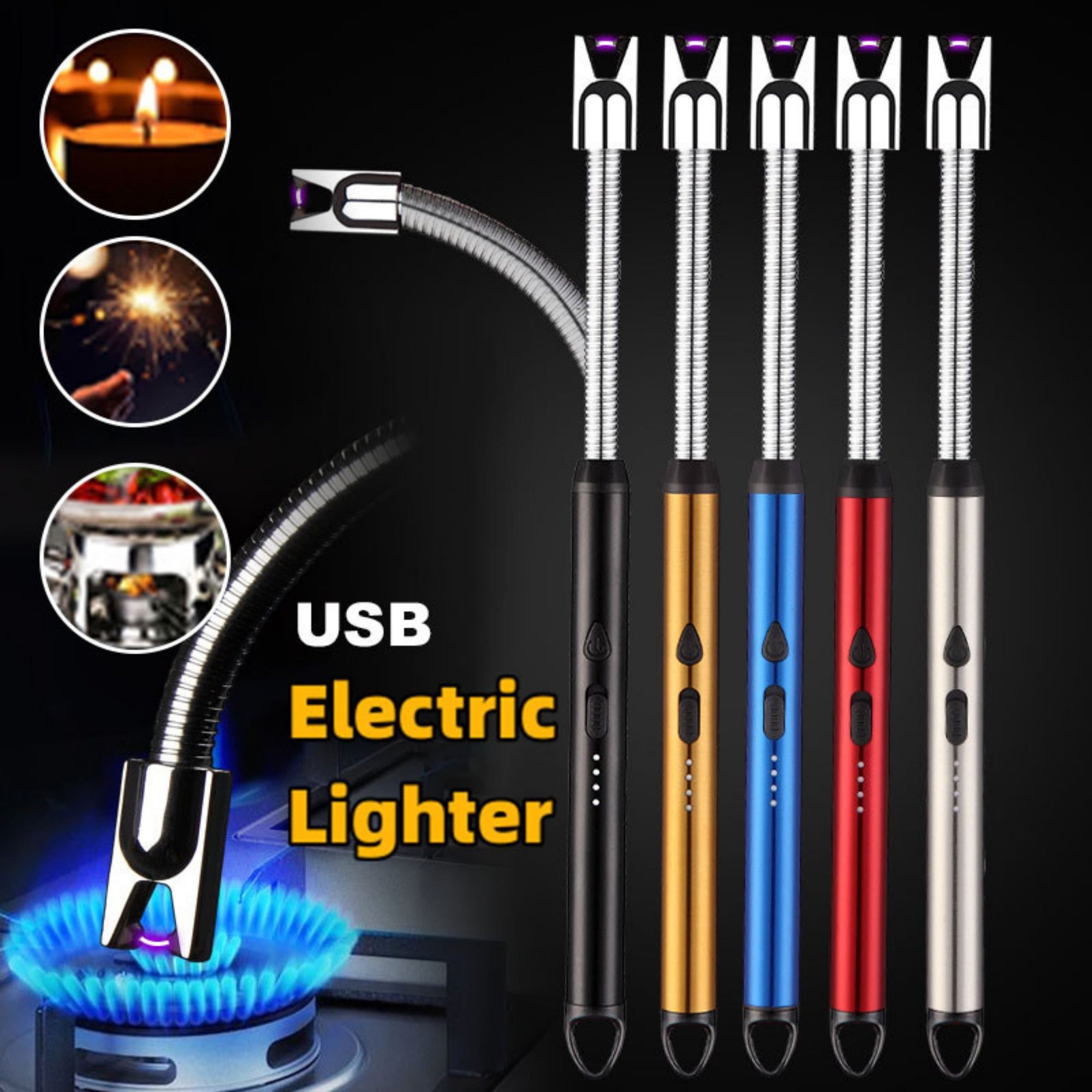 Electric Arc USB Rechargeable Flameless Arc Lighter Flexible and Windproof for Candles, Hiking, Camping, Kitchen, Fireplaces 360 degree free rotation ...