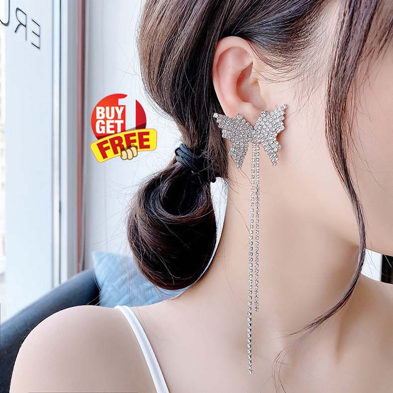 Silver Needle Full Diamond Butterfly Tassel Earrings Female New Fashion  Ear Jewelry