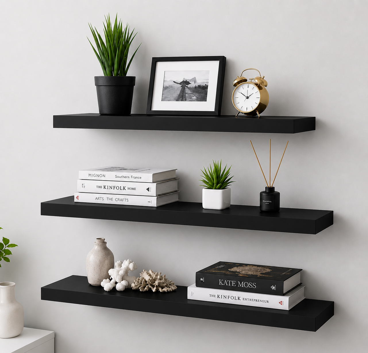3 Pcs Wall Mounted Floating Shelves – Modern Wooden Wall Rack Set – Decorative Storage Shelf for Living Room, Bedroom & Office – Heavy Duty Wall Decor
