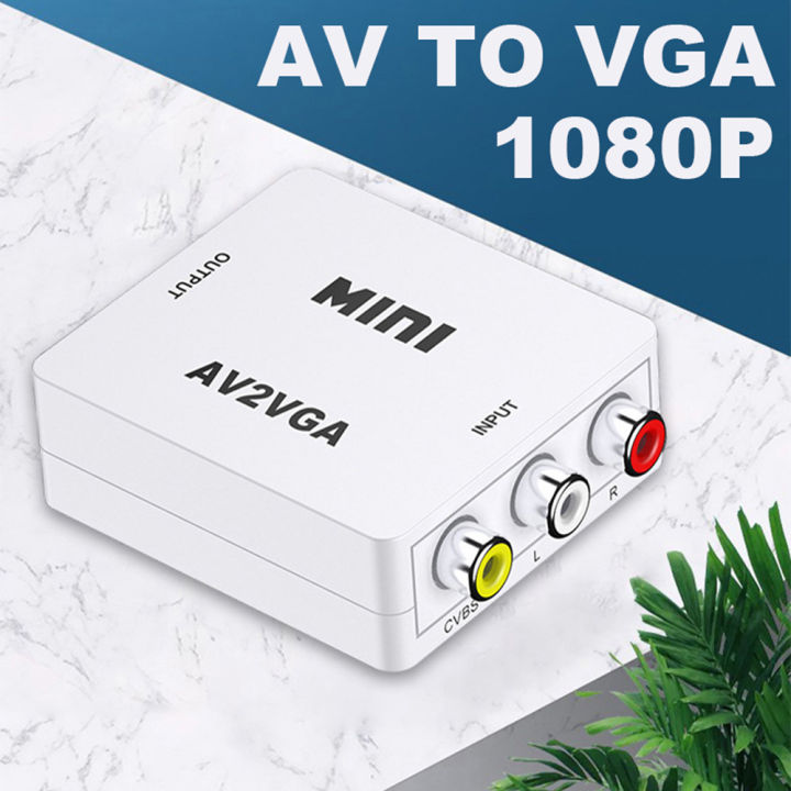 AV RCA to VGA Adapter Audio Video Converter Composite AV to VGA +3.5mm TV Video Playing Adapter 1080p with USB Power Cable VCD DVD Projector TV Set Top Box