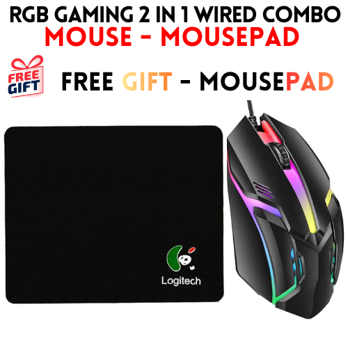 Wireless Gaming Mouse RGB With High Quality Mouse Pad - 7 Light Breathing RGB Mouse With All Sides Stitched Mousepad - USB Wired Gaming Mouse For PC & Laptop