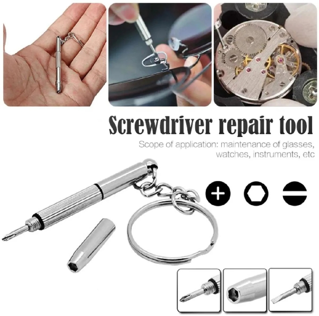 3-in-1 Stainless Steel Screwdriver Repair Tool Kit with Keychain Design - Mini Portable Set for Glasses, Watches, Mobile Phones, and Jewelry (Flat + Phillips + Hexagonal Head) - Durable and Precise Maintenance, Magnetic Screwdriver and Keychain