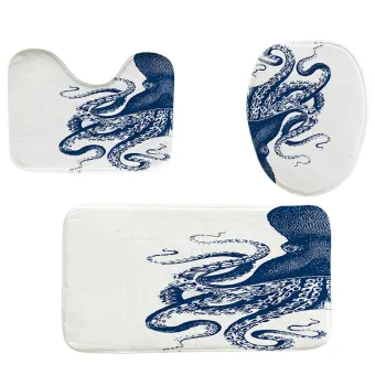 4pcs Home Bathroom Decor Set Blue Octopus Pattern Toilet Seat Cover Bath Mat Set Waterproof Shower Curtainblue Octopus Buy Online At Best Prices In Pakistan Daraz Pk