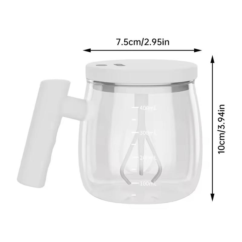 Self Stirring Coffee Mug, Glass Electric High Speed Mixing Cup, Automatic Mixing Mug Rotating, 400ml Battery Powered Stirring Cup to Stir Coffee/Milk/Protein Powder at Desk