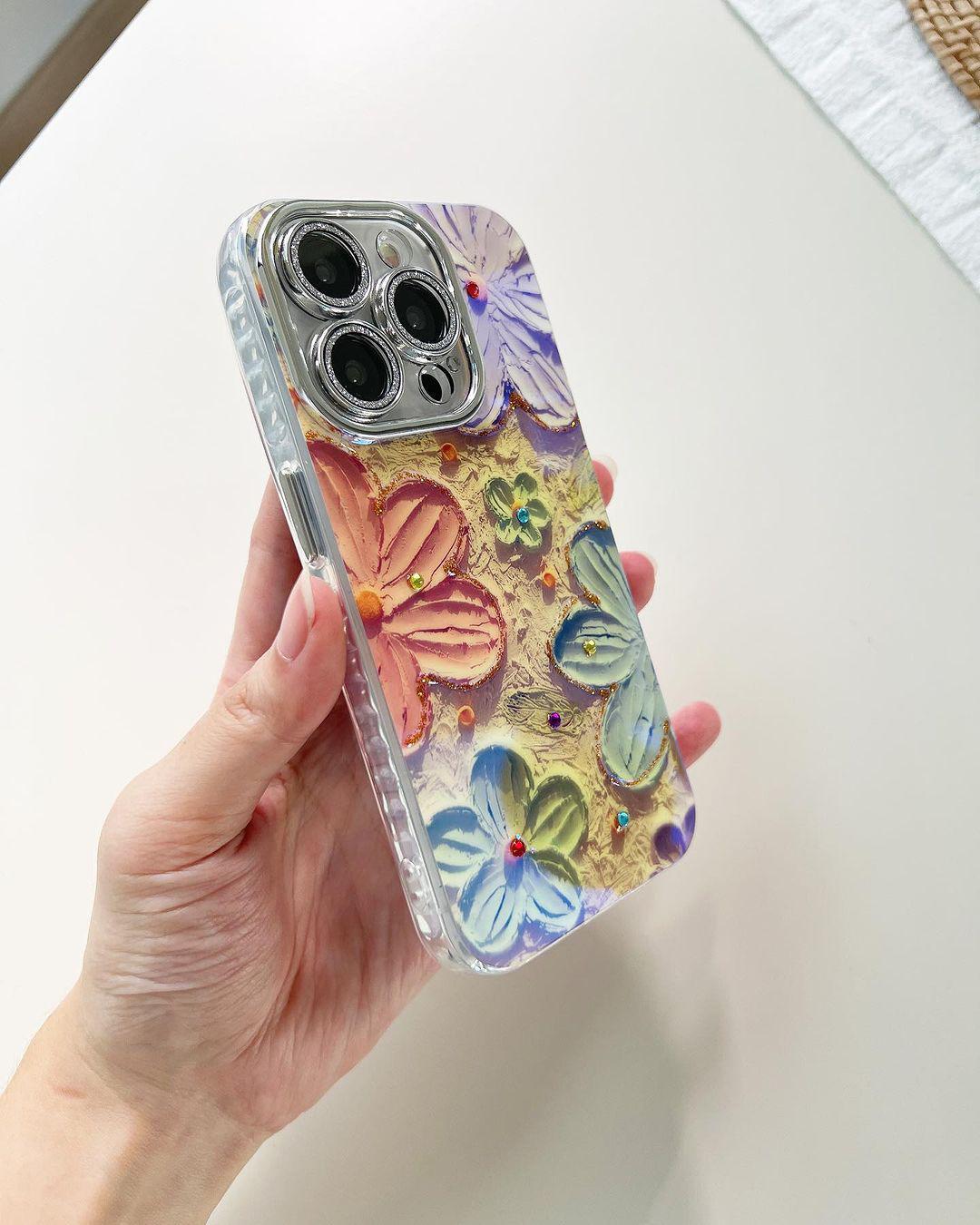 Floral 3D Gem Work Smartphone Case for XR, 11, 12, 13, 14, 15 16 Models