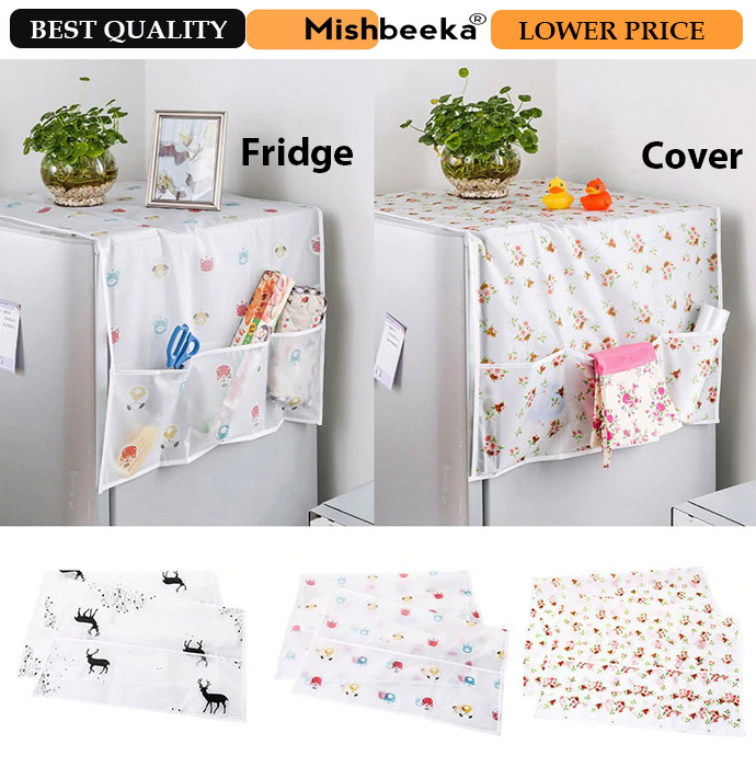 Mishbeeka Fridge Dust Cover Waterproof Refrigerator Dustproof Cover with 6 Pocket Household Freezer Top Hanging Bag Fridge Storage Bag Organizer