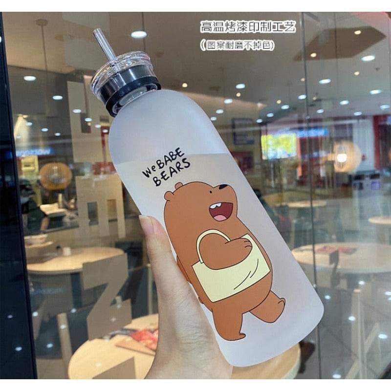 1000Ml We Bare Bear Water Bottle Panda Cup Transparent Water Bottle Drinkware Cup Frosted Plastic Water Bottle With Straw Leak-Proof