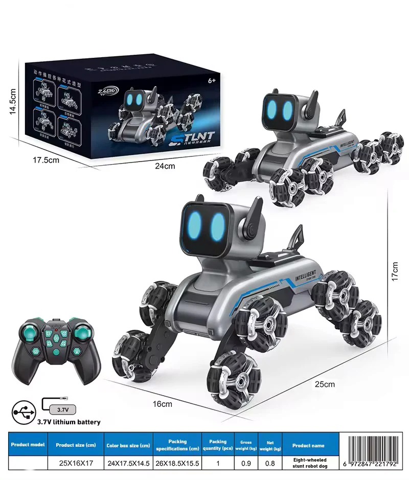 RC Stunt Robot Dog - Rechargeable Remote Control Toy | 360° Flips | Dancing | LED Lights | Best Gift for Kids & Adults (Battery Included)