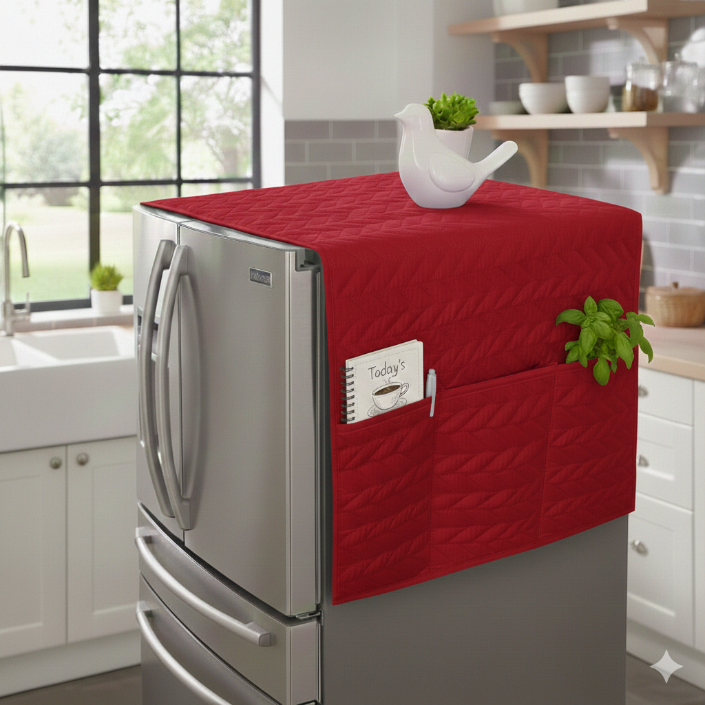 Fridge Dust Cover Waterproof Refrigerator Dustproof Cover with 6 Pocket Household Freezer Top Hanging Bag Fridge Storage Bag Appliance Protector Organizer Washing Machine Top Cover